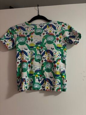 Kids Short Sleeve Tee with Colorful Woodland Print - Green/Blue